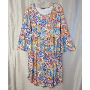 IZURIA Paisley Flower Multicolor Bell Sleeve Dress Medium Hippie Halloween